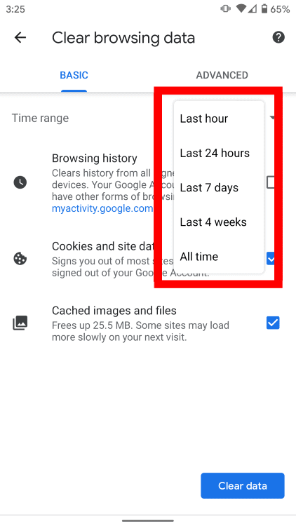 clear cache and cookies on android chrome