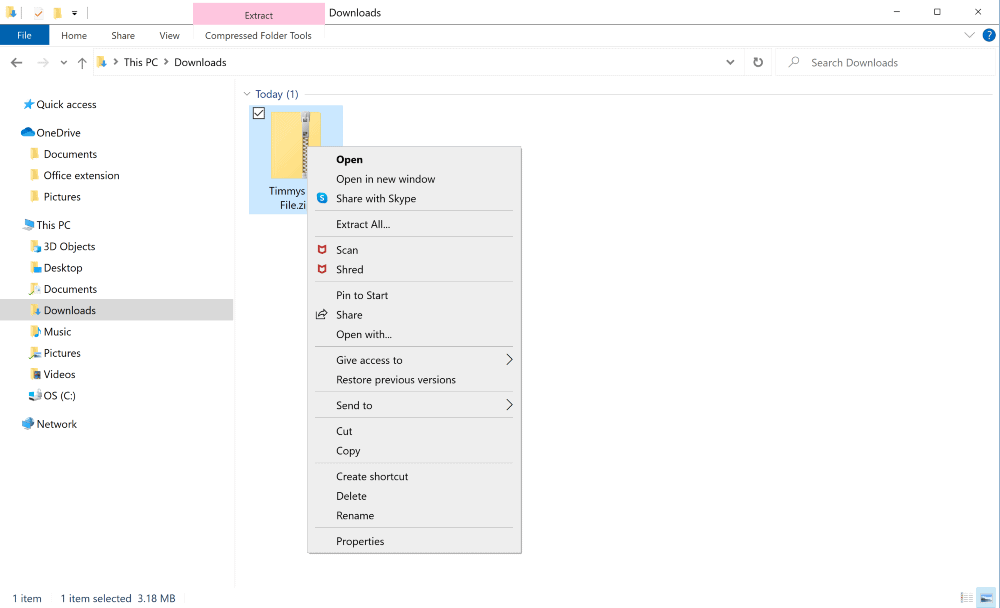 how to unzip files in windows 10