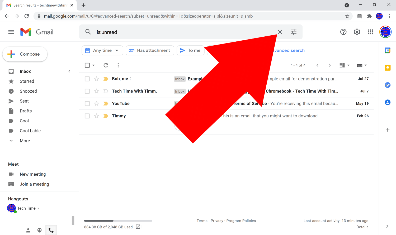 how to filter unread emails in gmail