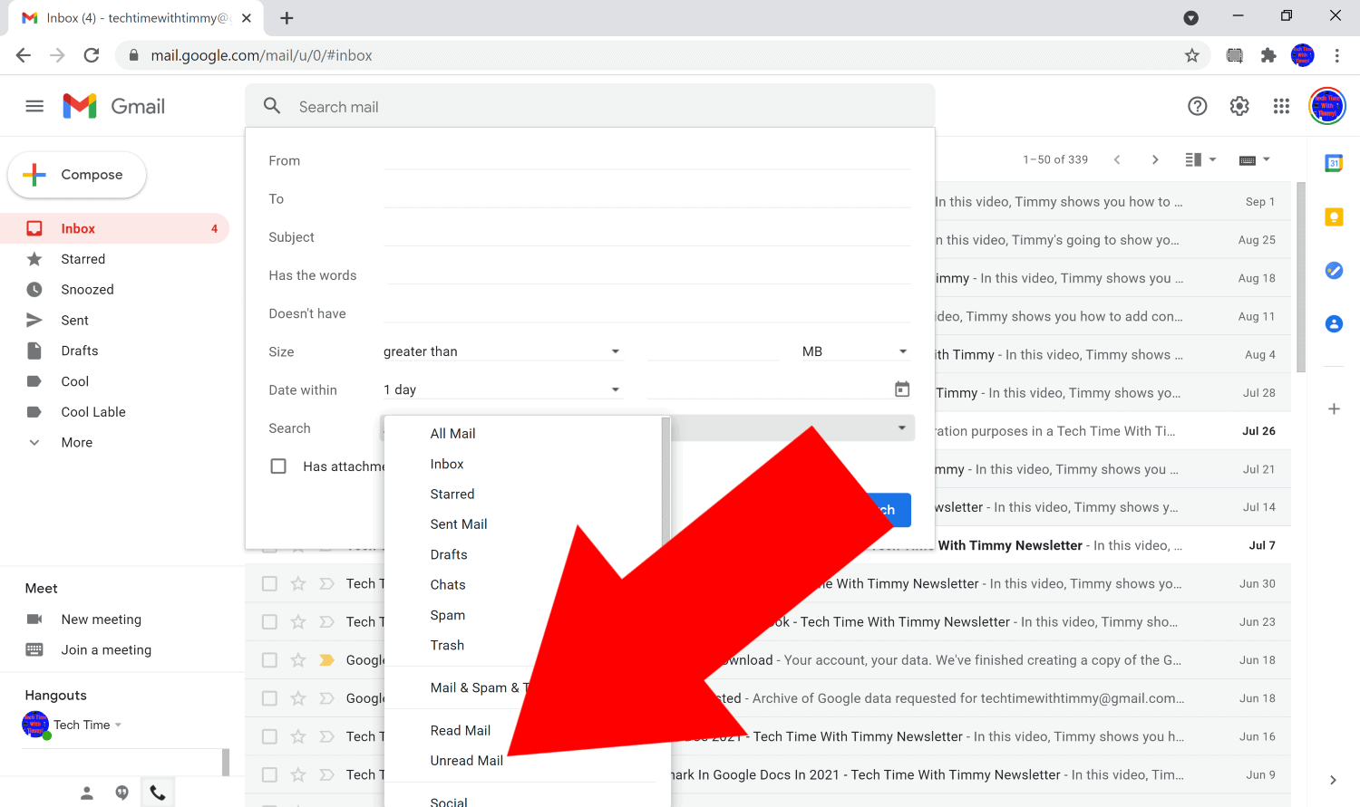 how to find unread emails in gmail