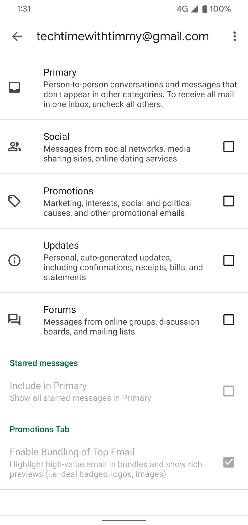 remove social and promotions from gmail