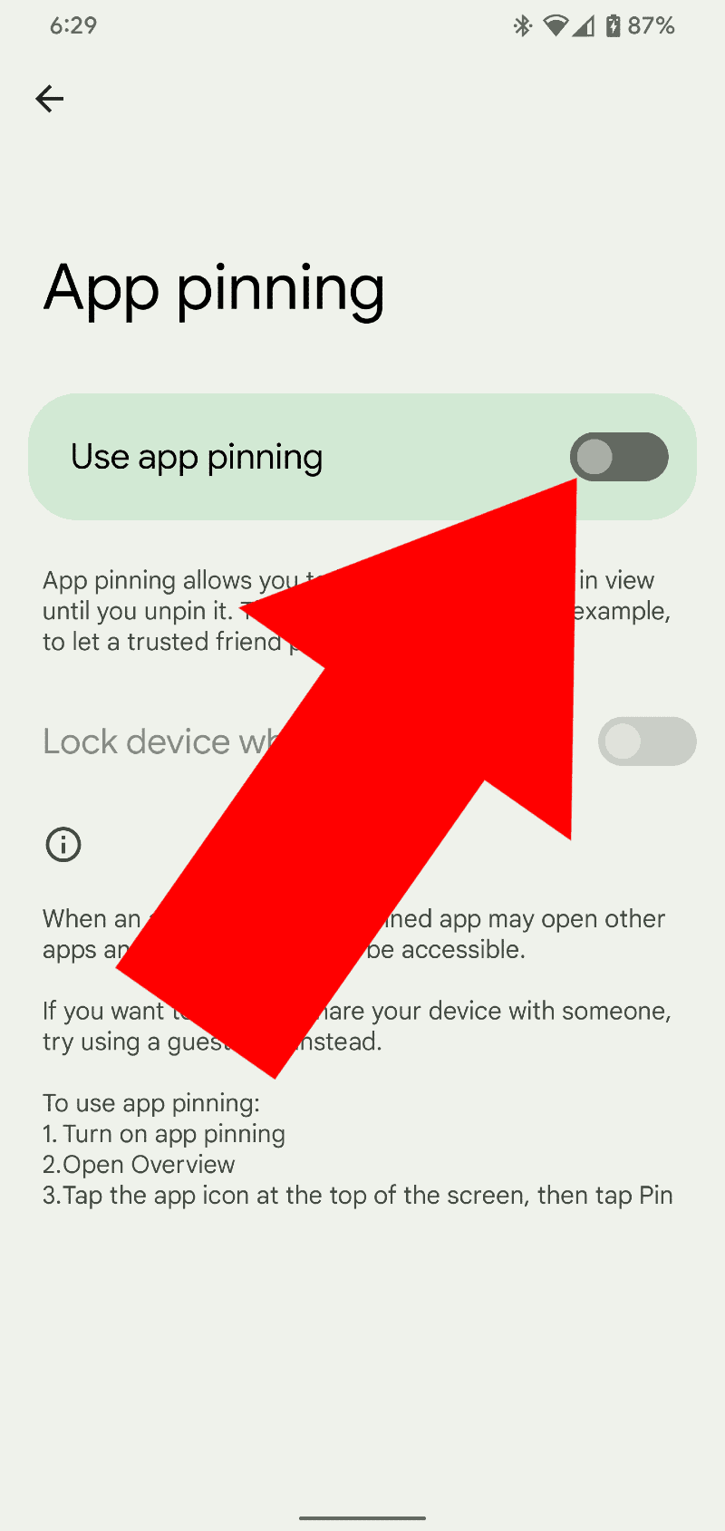 how to use screen pinning