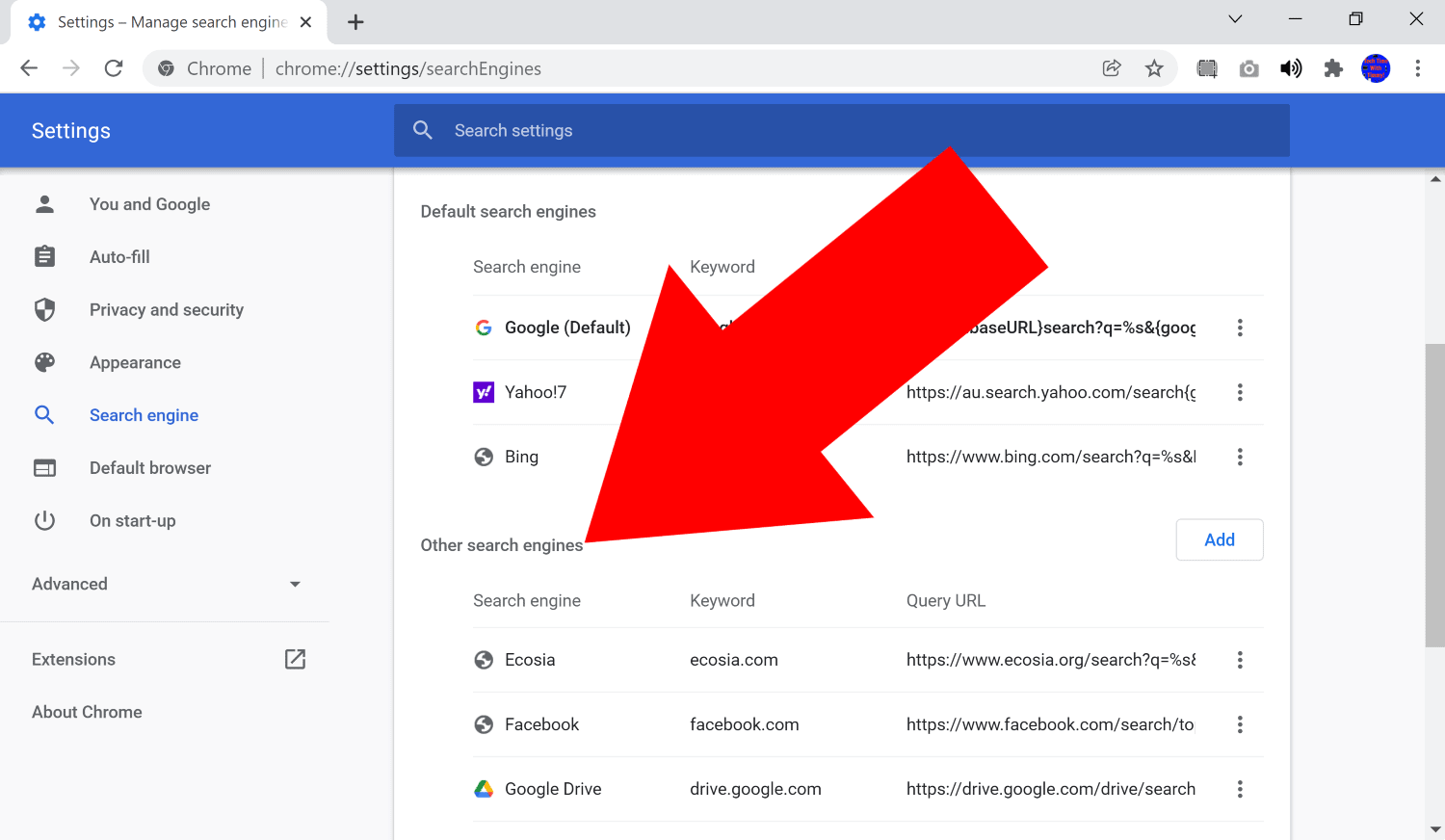 add search engine to chrome