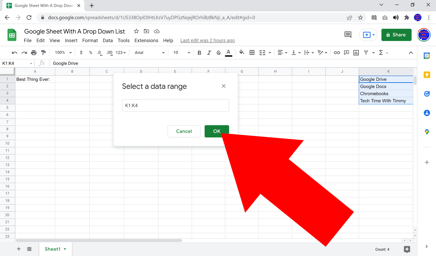 how to add a drop down menu in google sheets
