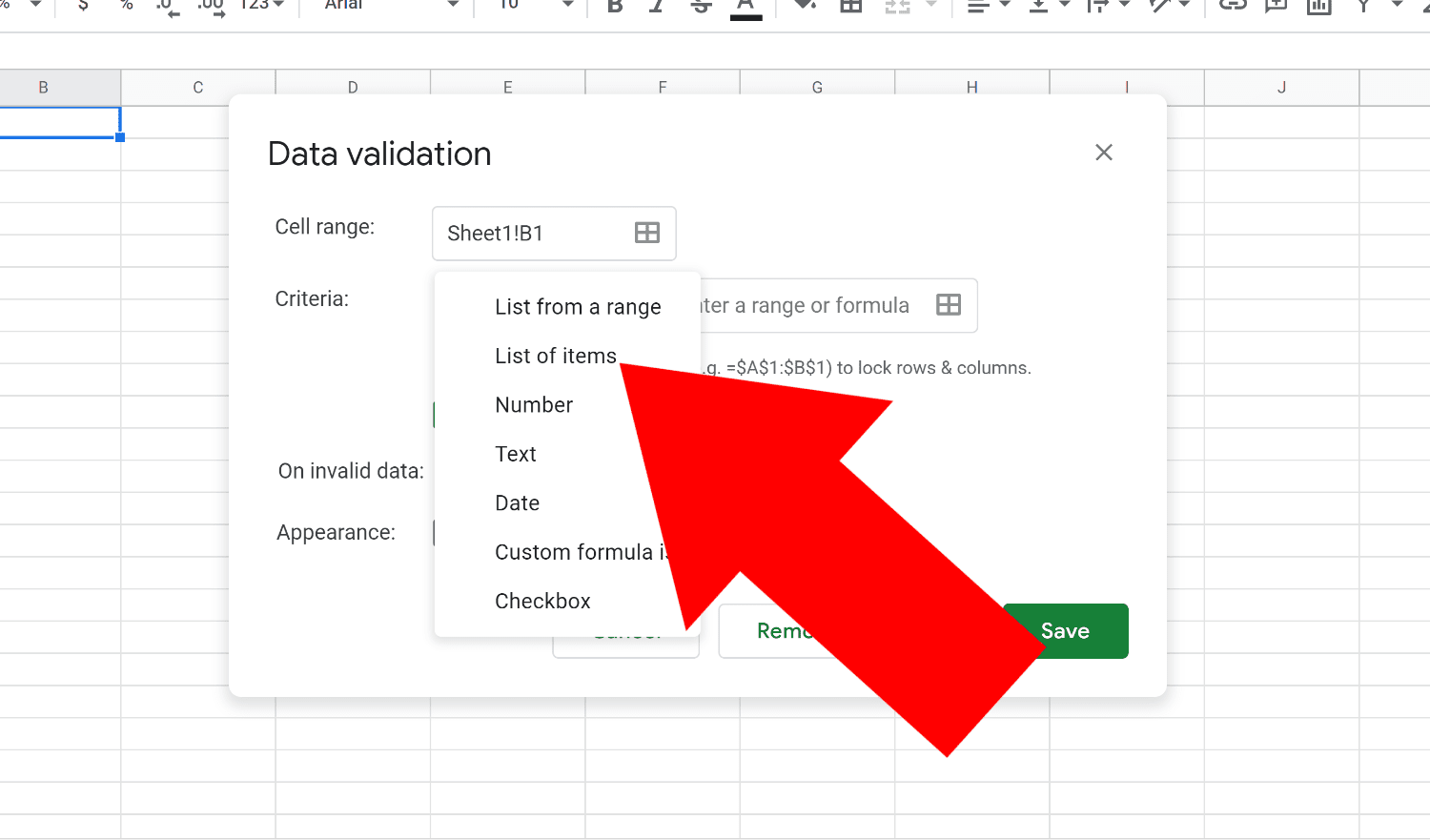 how to create dropdown in google sheets