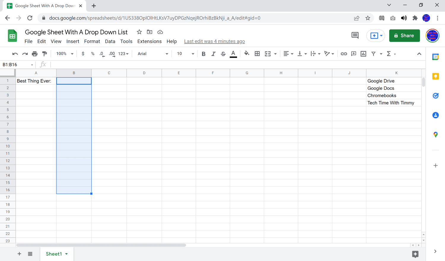 how to do a drop down in google sheets
