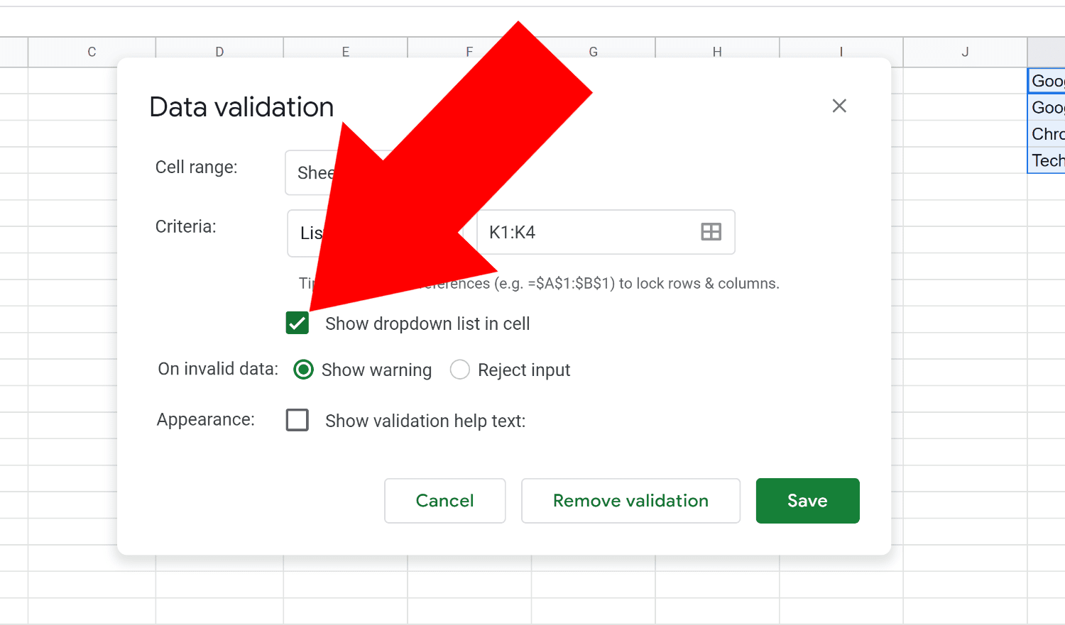 how to insert drop down menu in google sheets