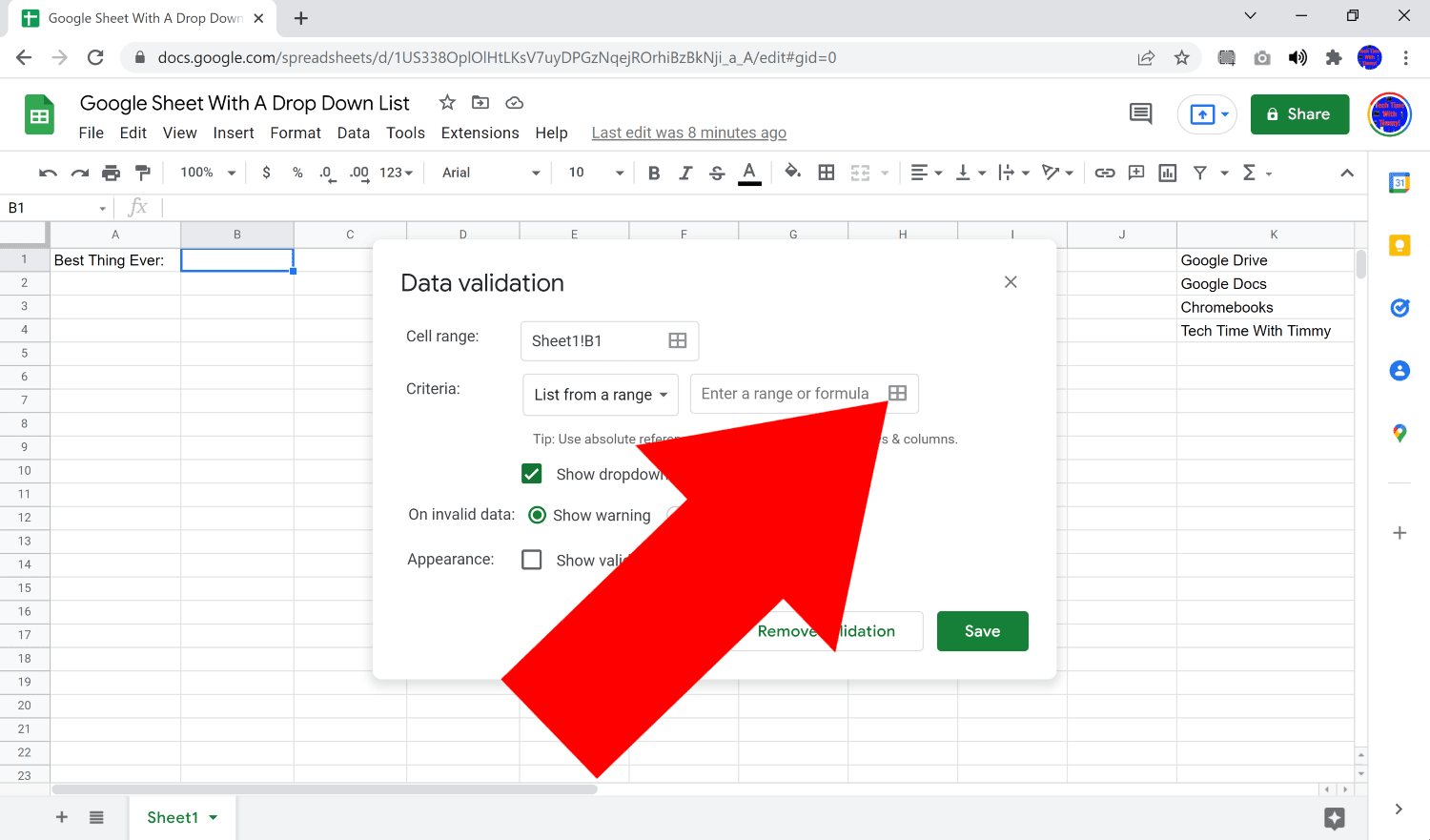 how to make a drop down menu in google sheets