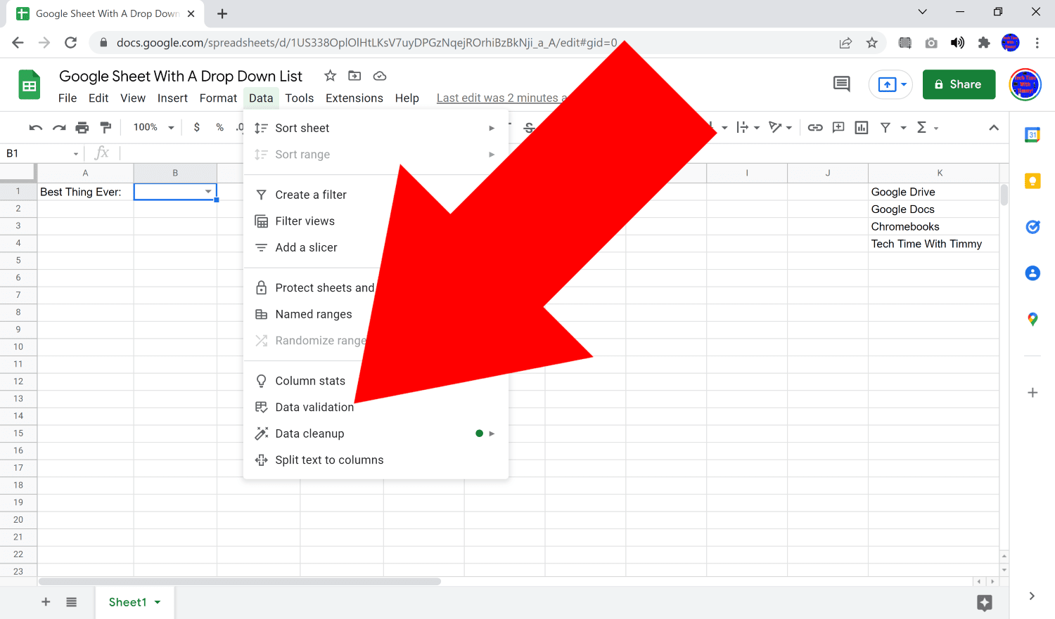 how to put a drop down in google sheets