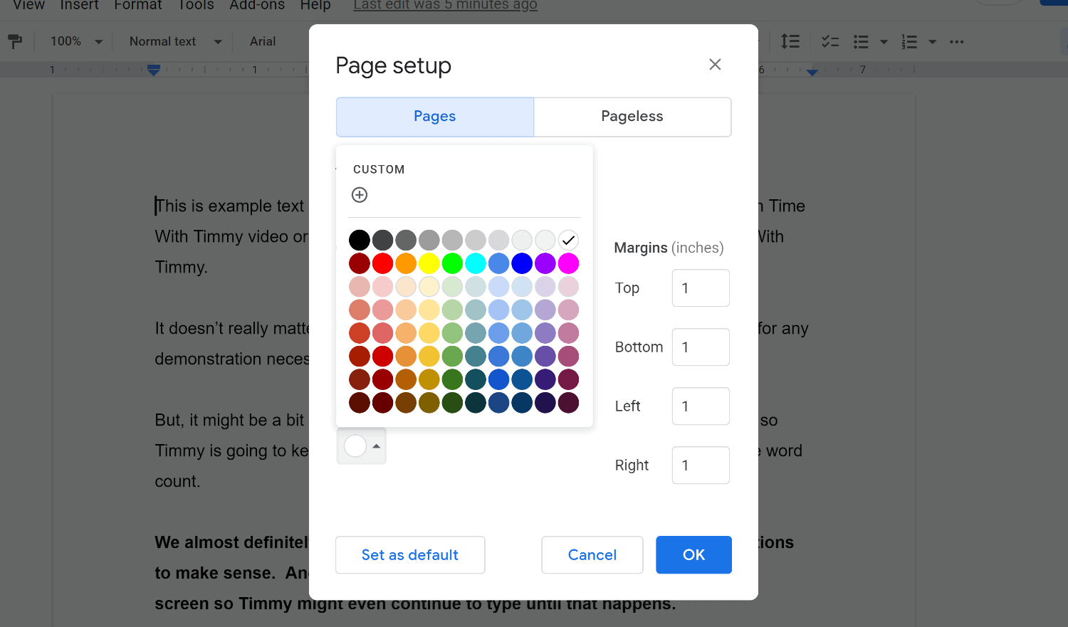 how to change google doc background color
