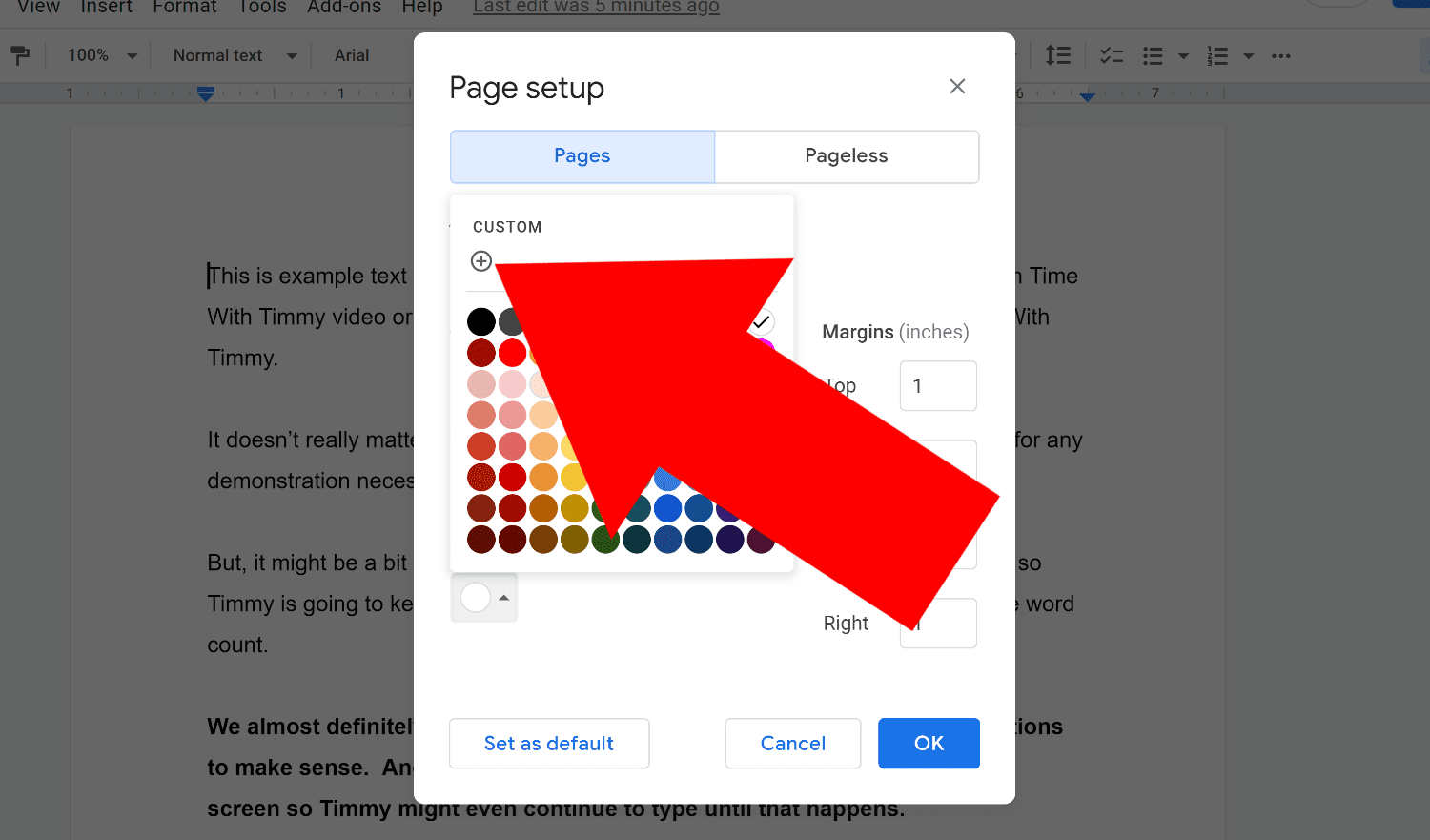 how to change paper color in google docs
