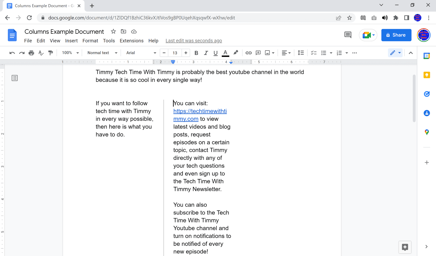 how do i make columns in google docs