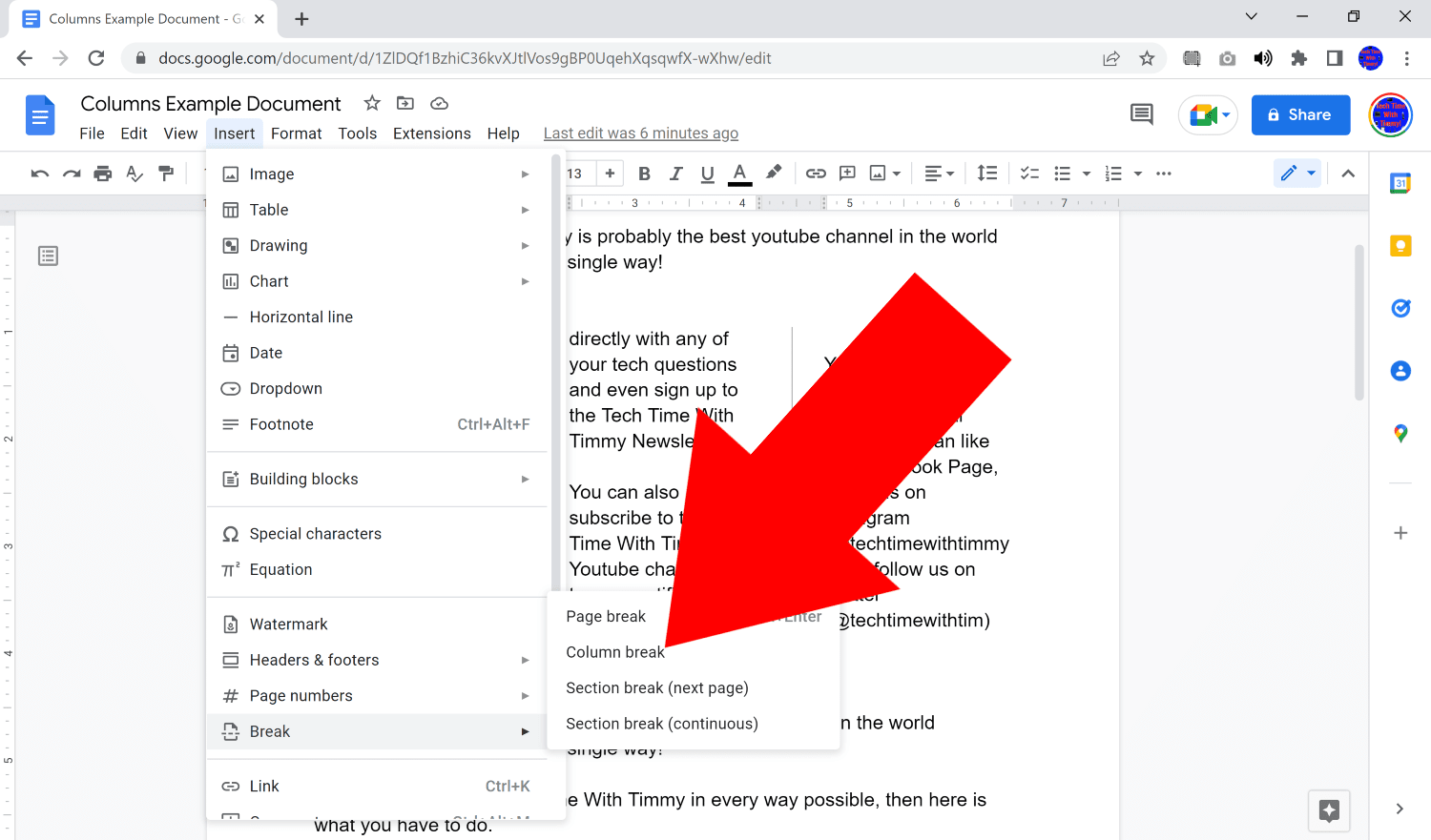 how do you make columns in google docs