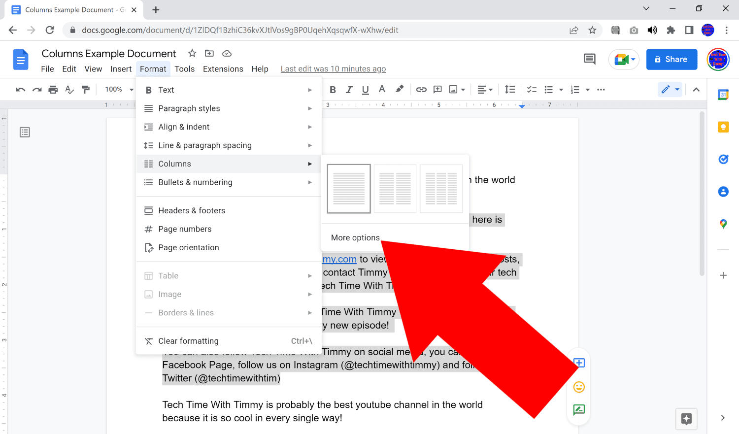 how to add columns in google docs