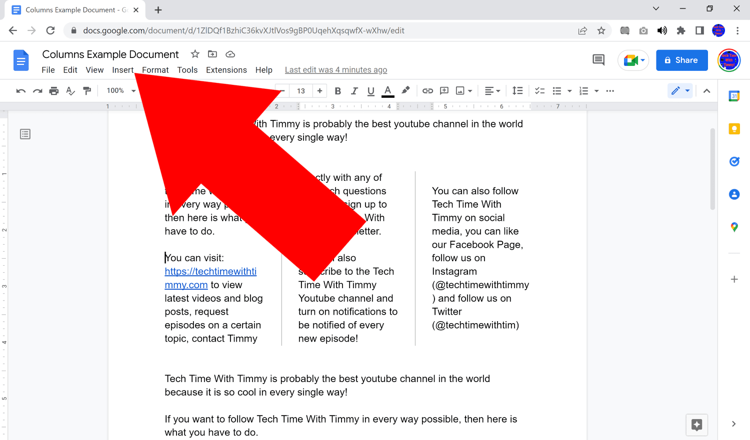 how to add columns on google docs