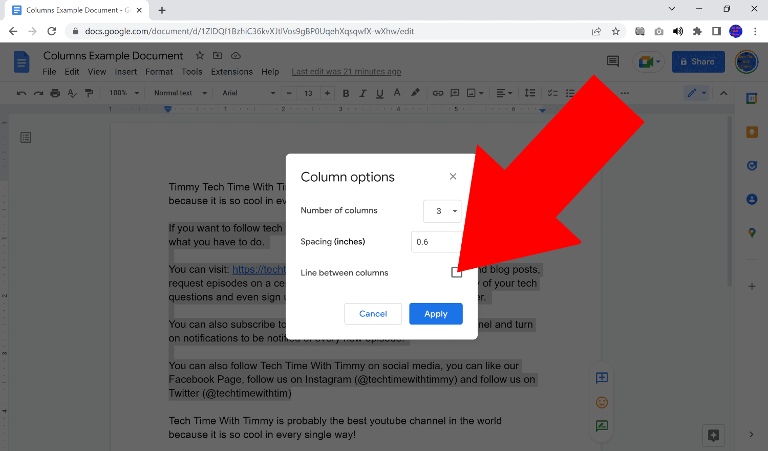 how to add more columns in google docs