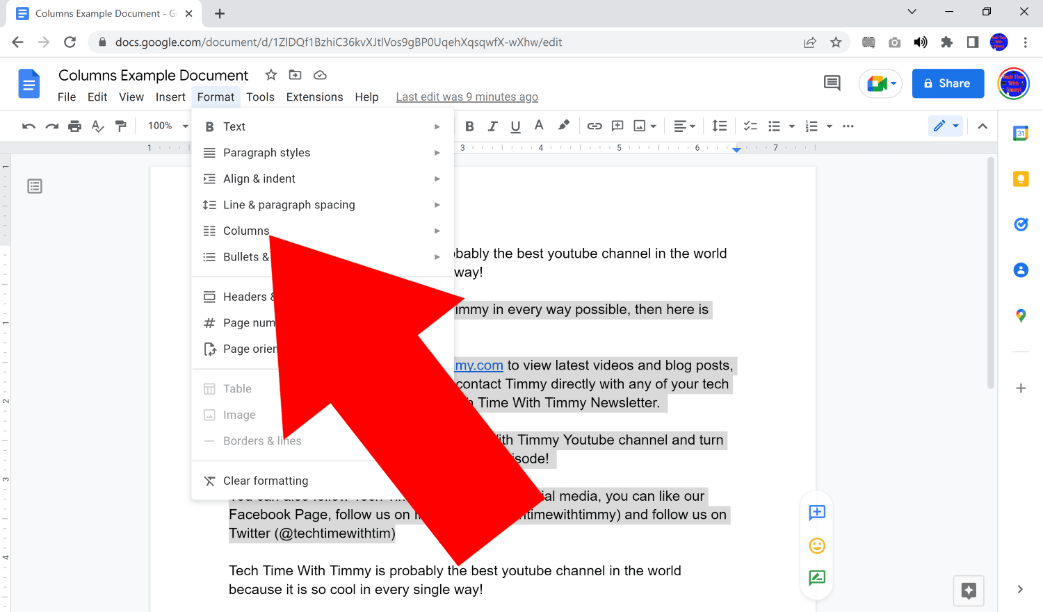 how to create a column in google docs