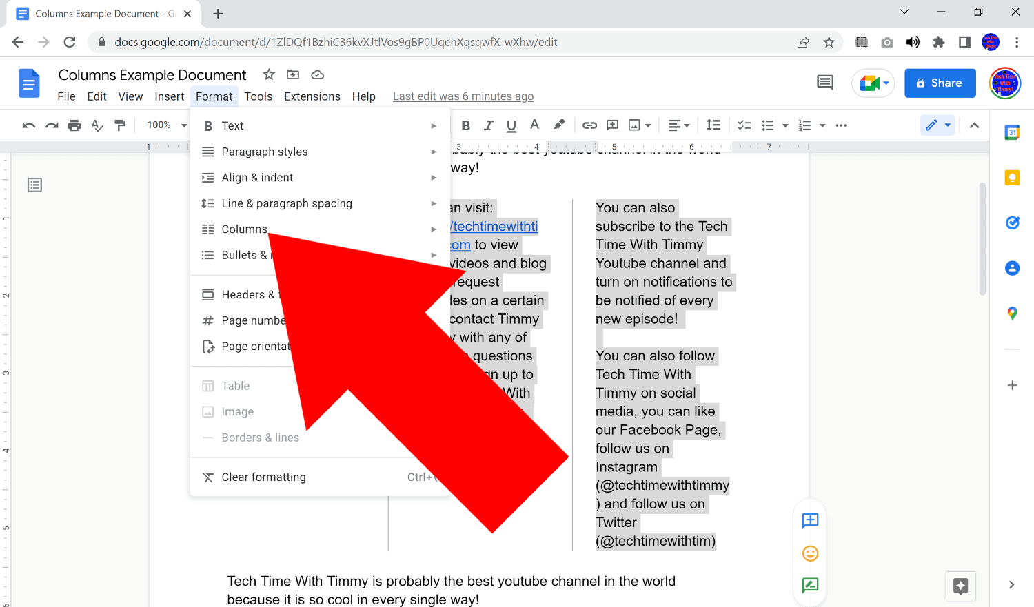 how to delete columns in google docs
