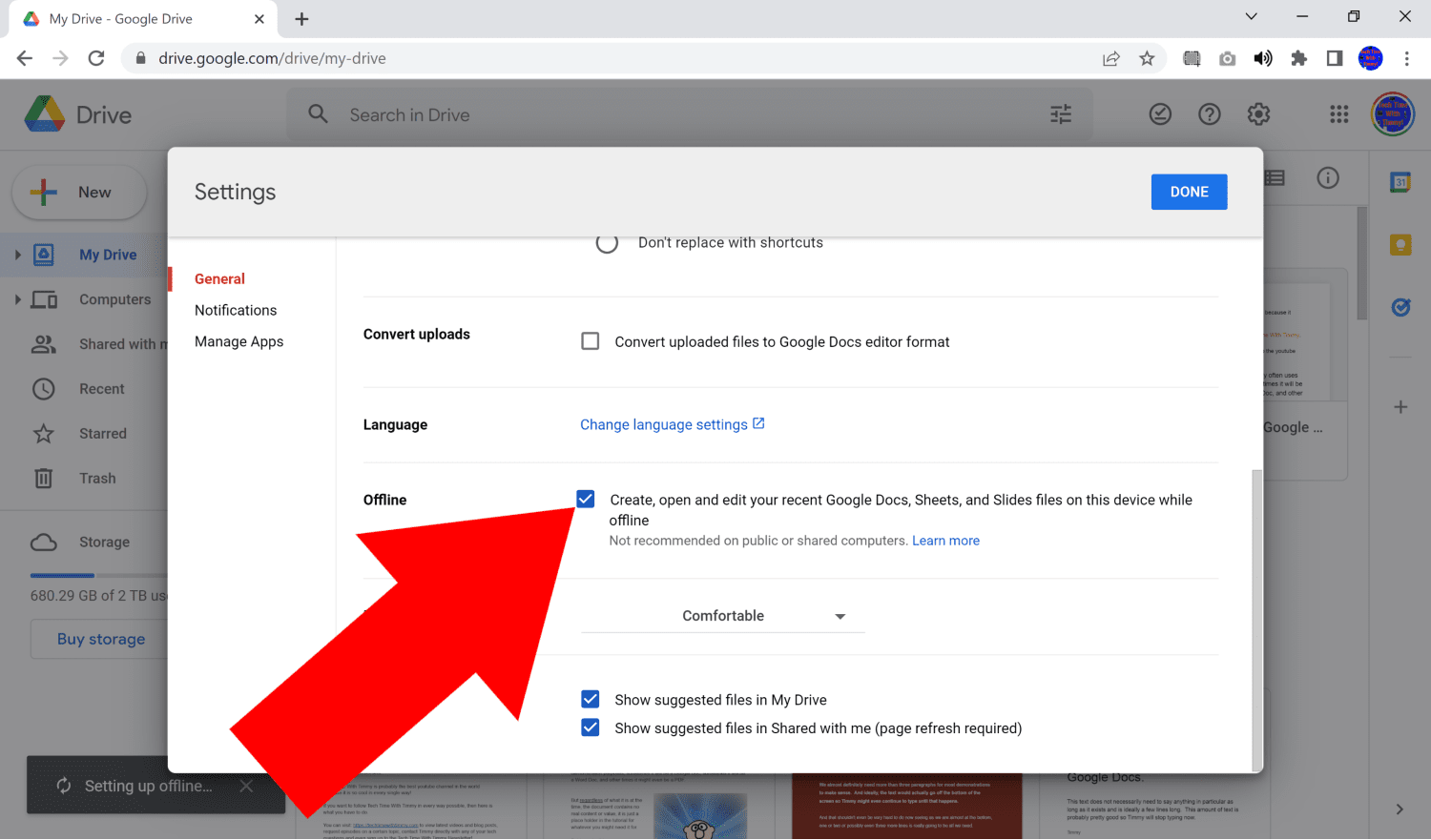 how to edit google docs offline