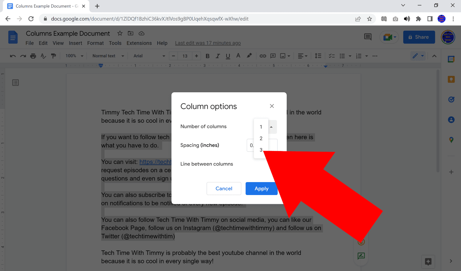 how to make 2 columns in google docs