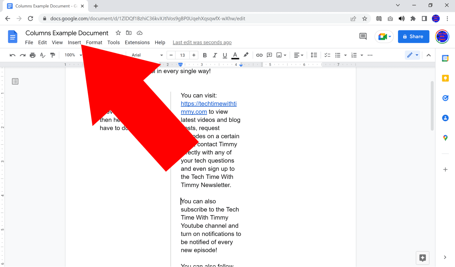 how to make rows and columns in google docs