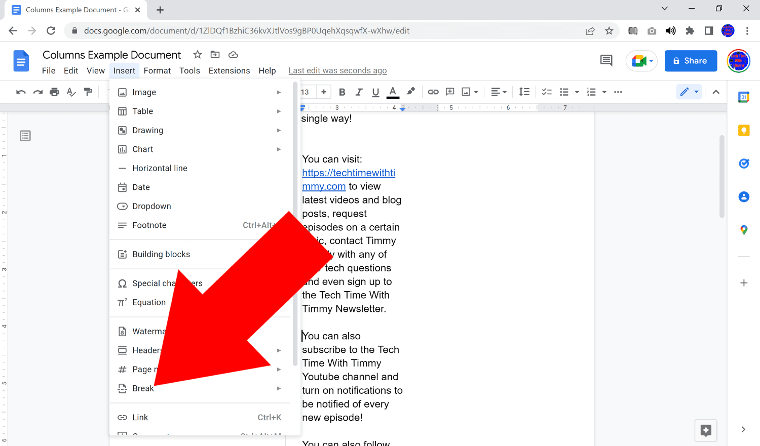 how to make two columns google docs