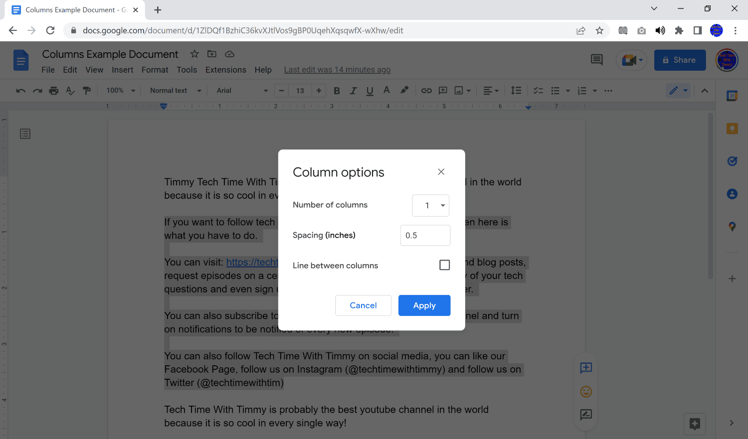 how to make two columns in google docs