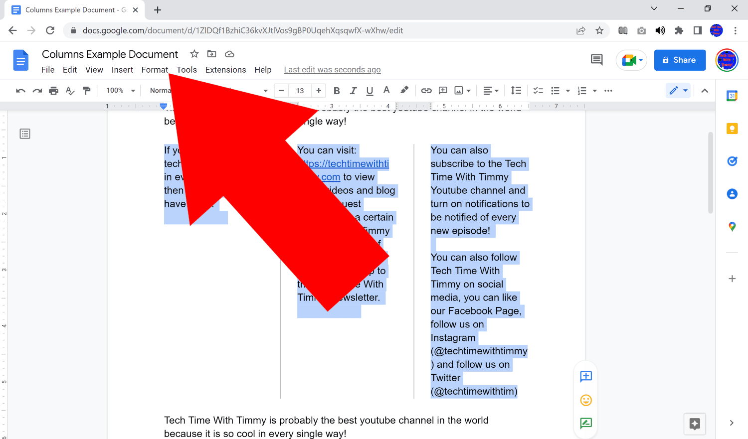 how to remove columns in google docs
