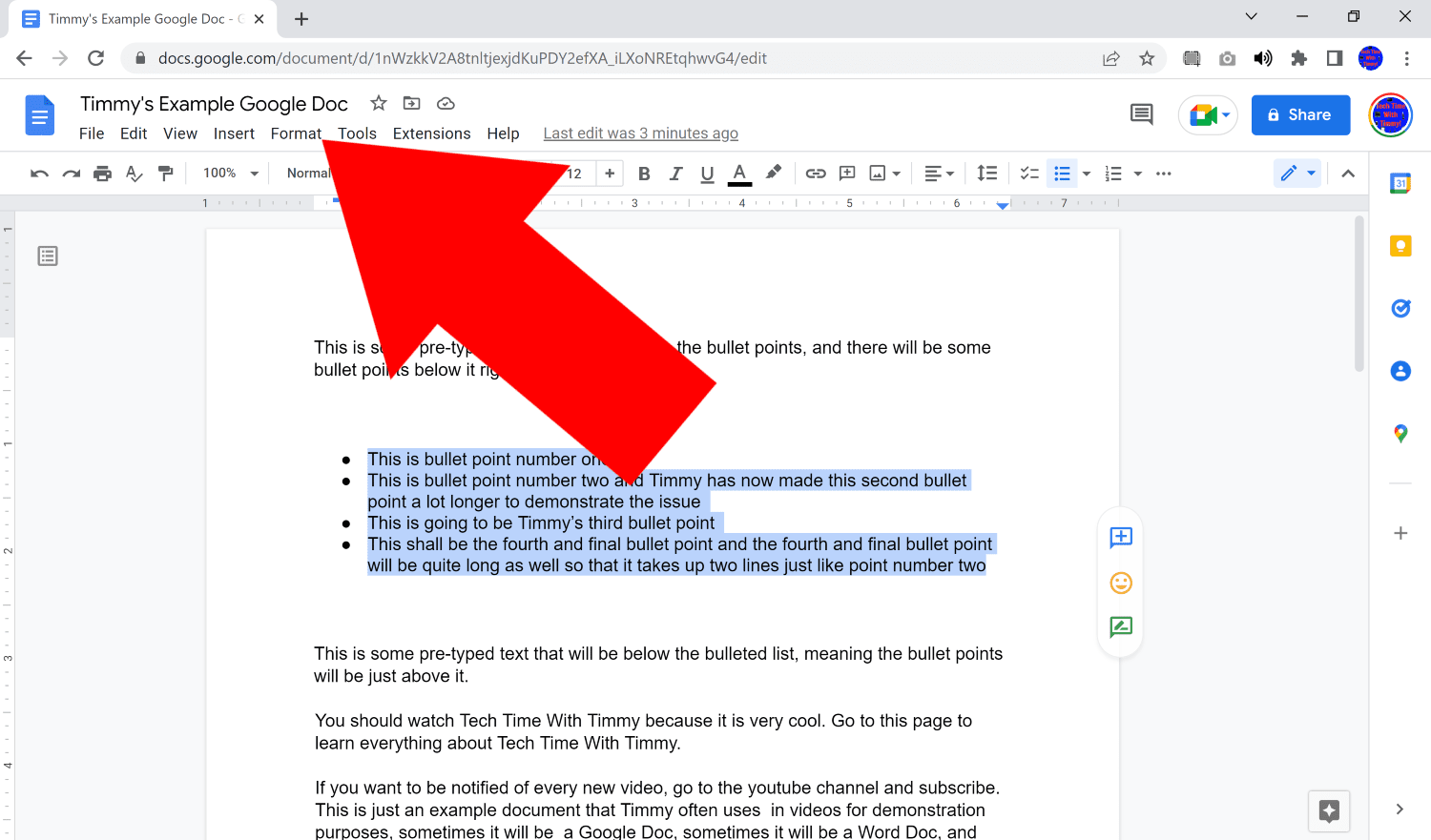 how do you make a bullet point on google docs