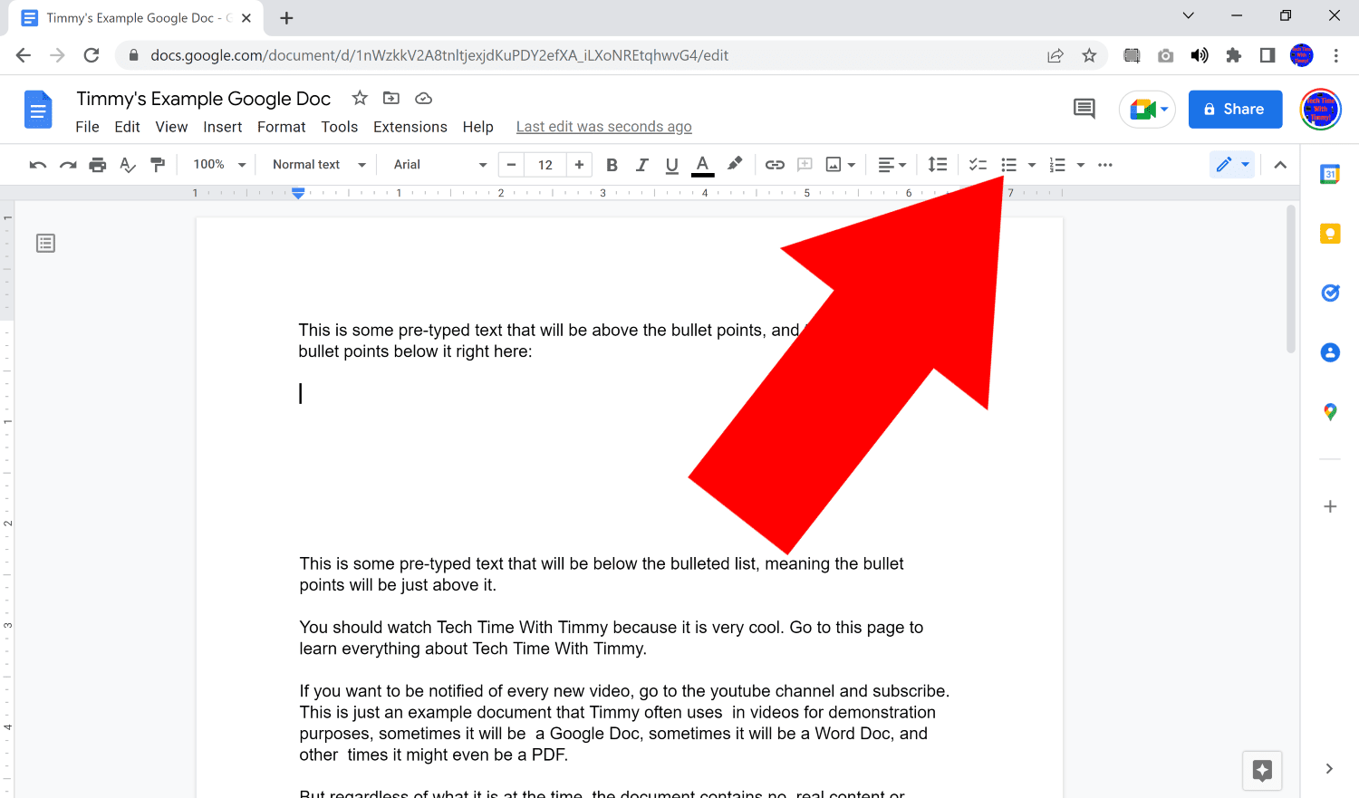 how to add bullet points in google docs