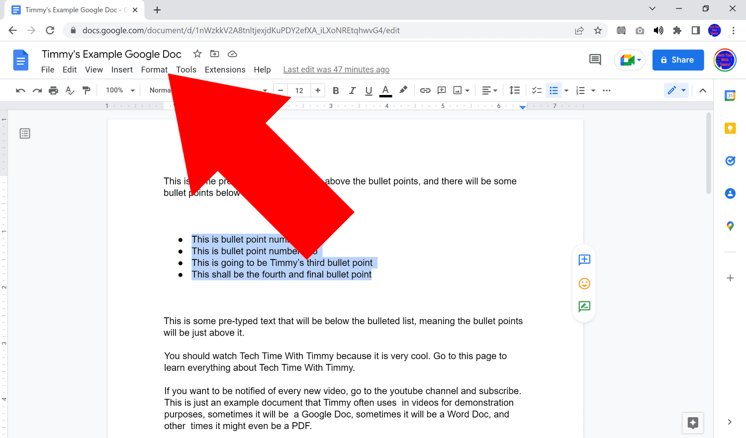 how to do a bullet point on google docs