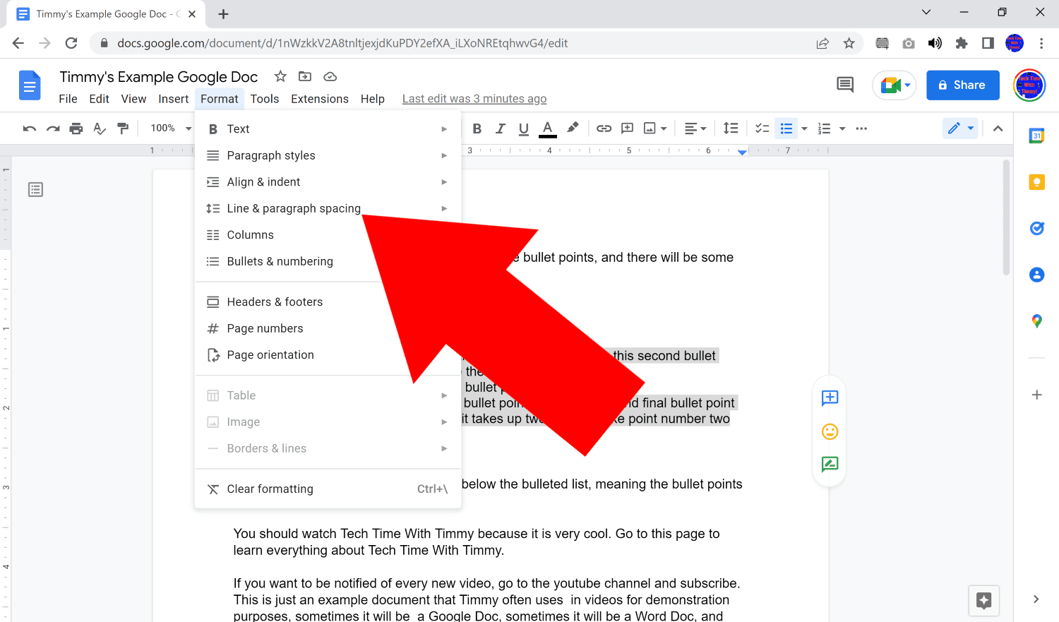 how to make a subpoint in google docs