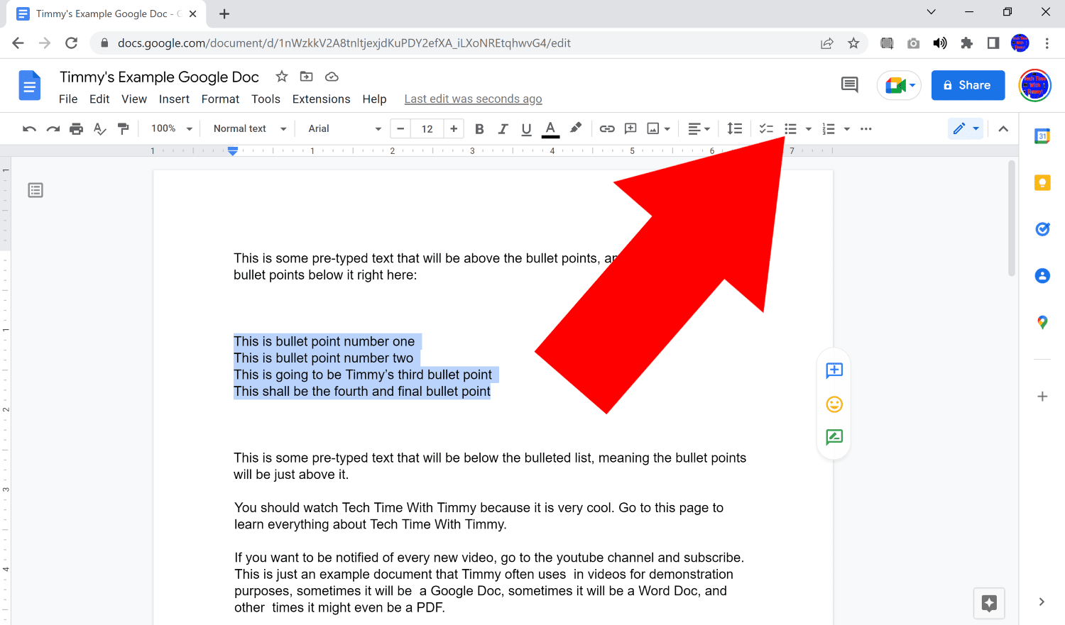 how to put a bullet point in google docs
