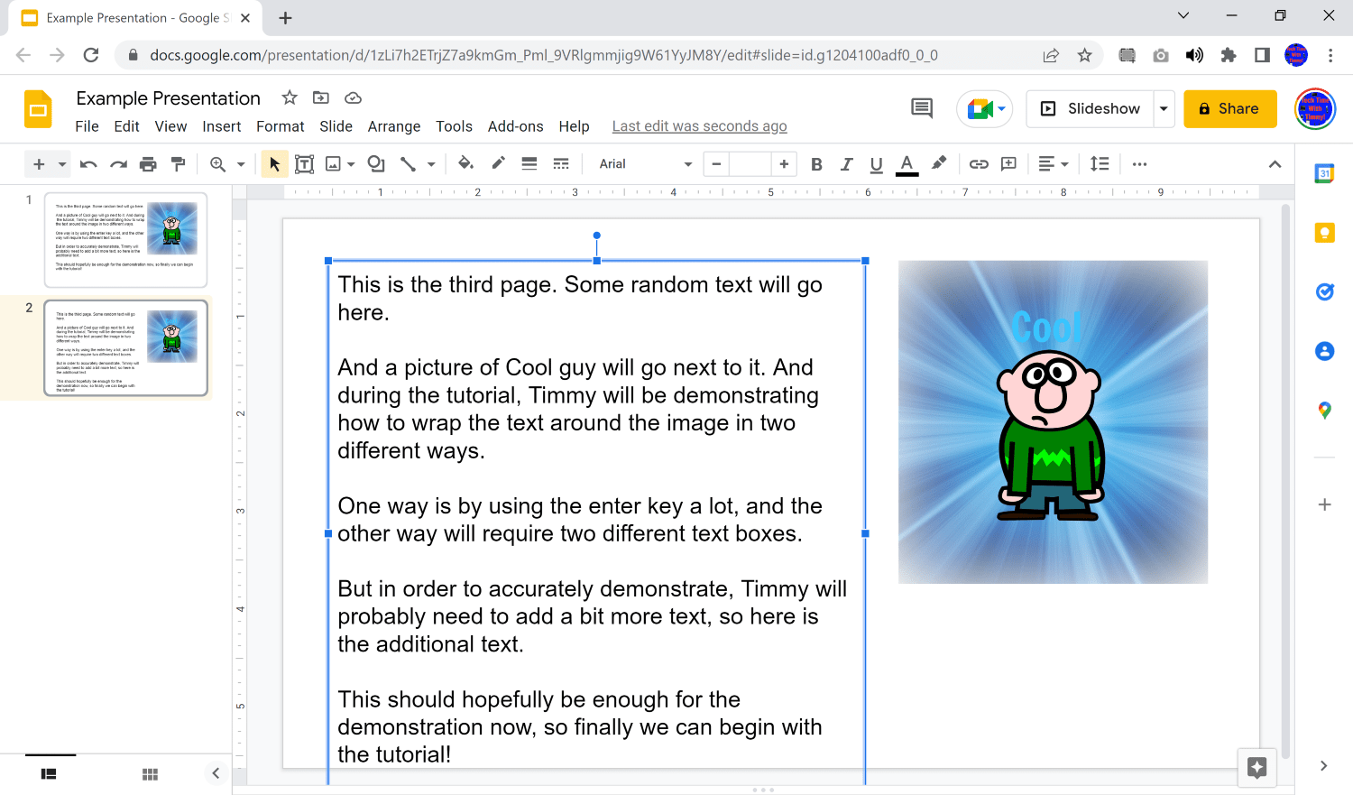 text wrap in google slides