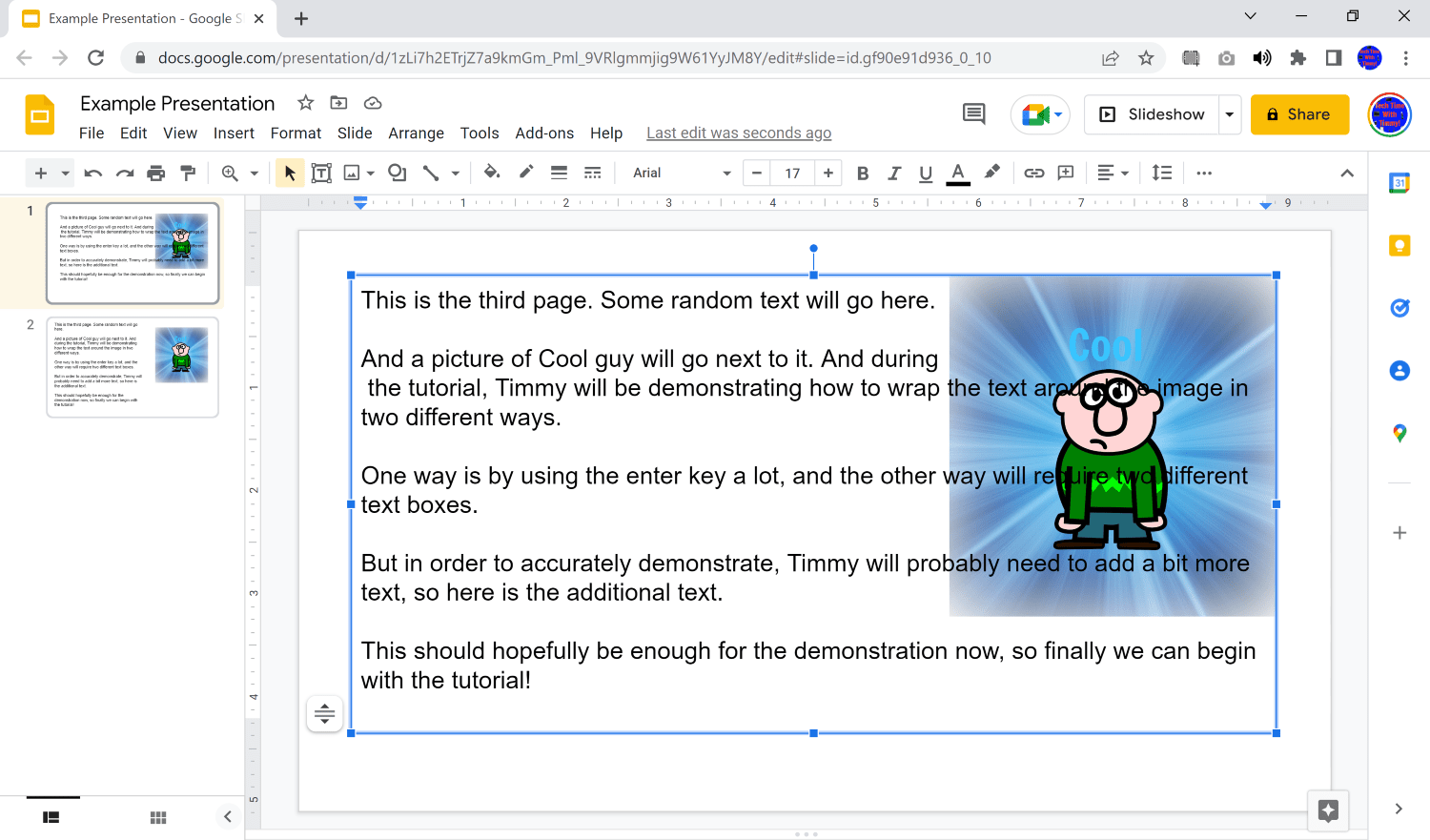 wrap text in google slides